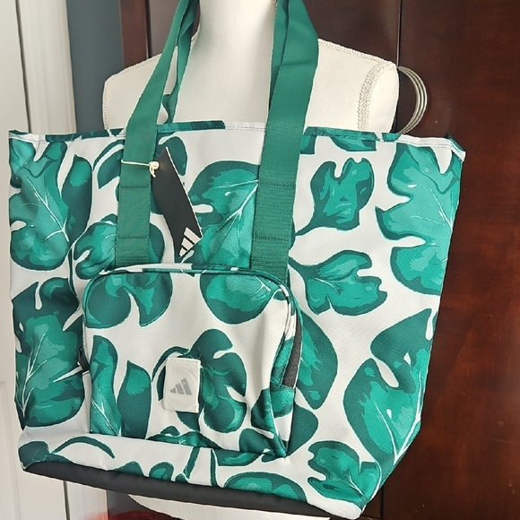 Adidas Tropical Green Leaf Tote Bag - Picture 14 of 15
